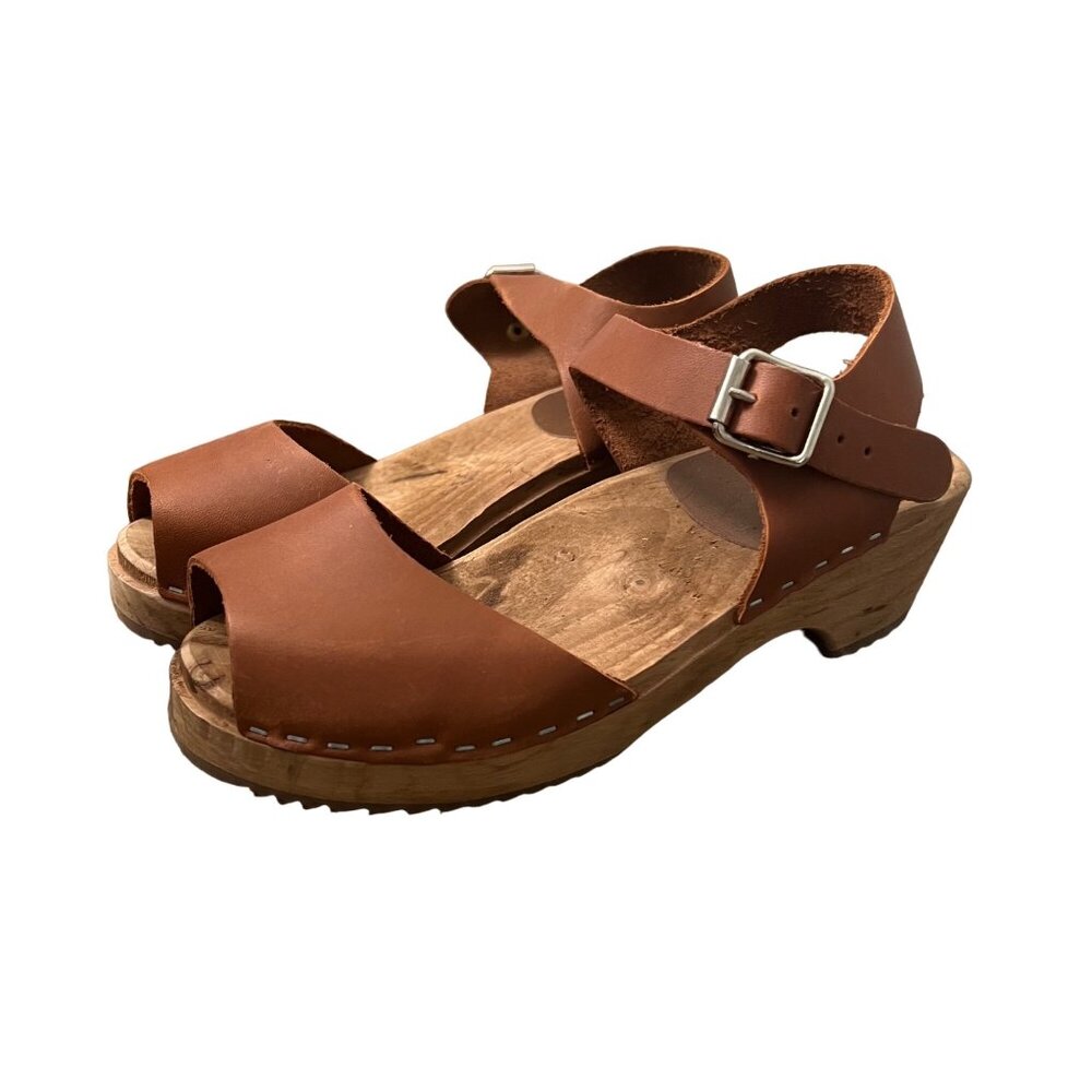 Free People MIA Anja Womens Brown Leather Open Toe Sandal Clogs Size 5 EU35